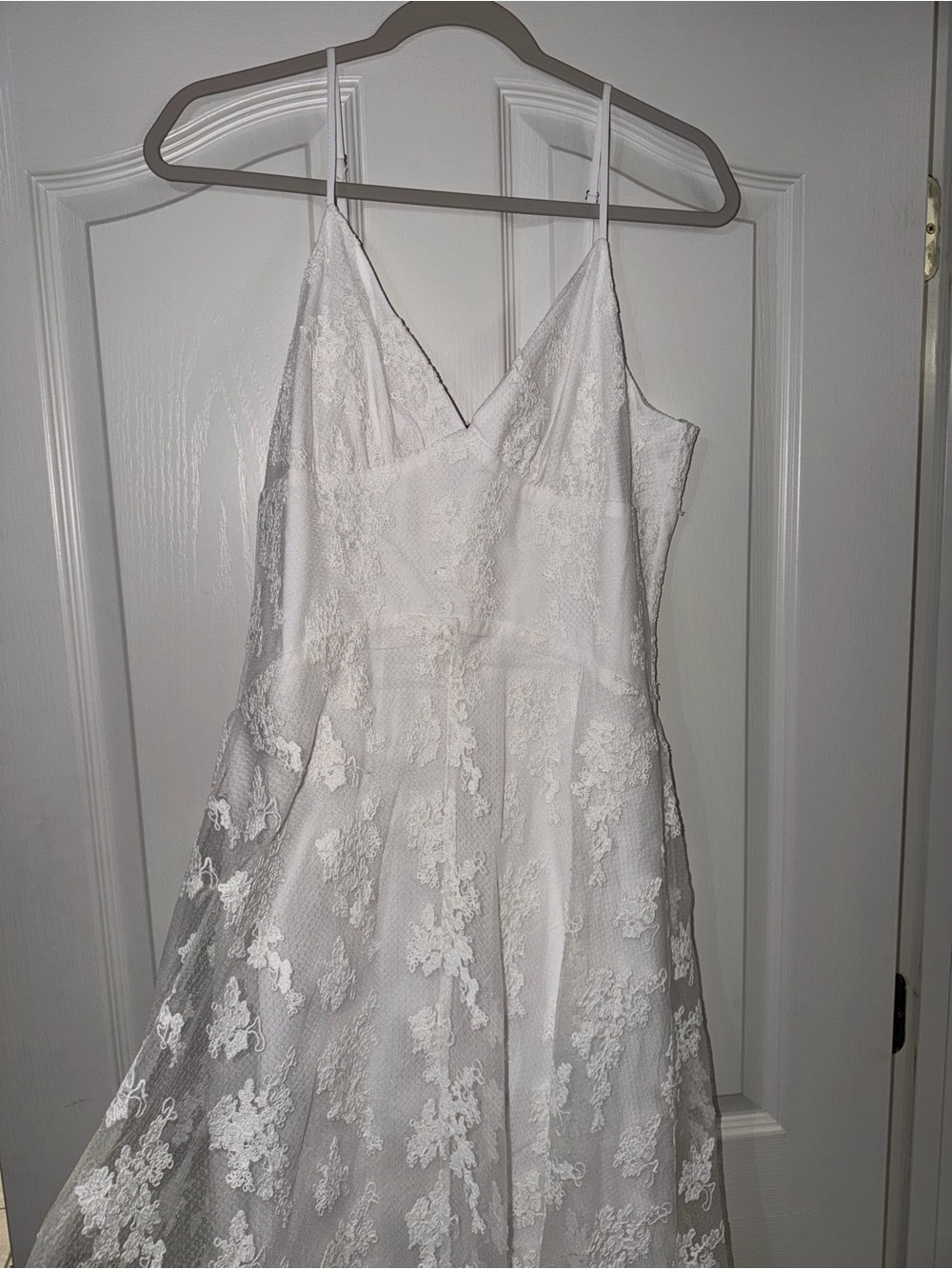White Lace A-Line Dress with Spaghetti Straps